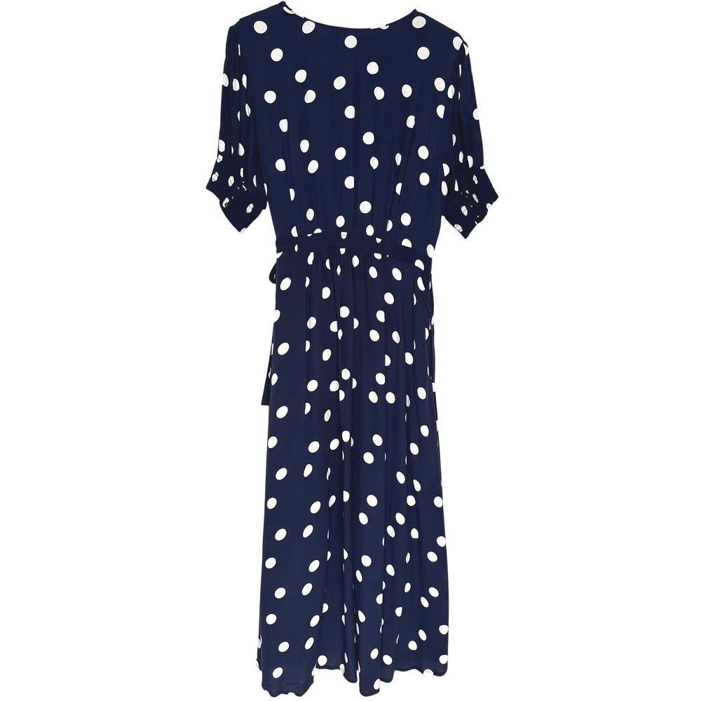 Maeve Anthropologie Polka Dot Wrap Dress Navy Blue White Midi Size 16 - Picture 5 of 11